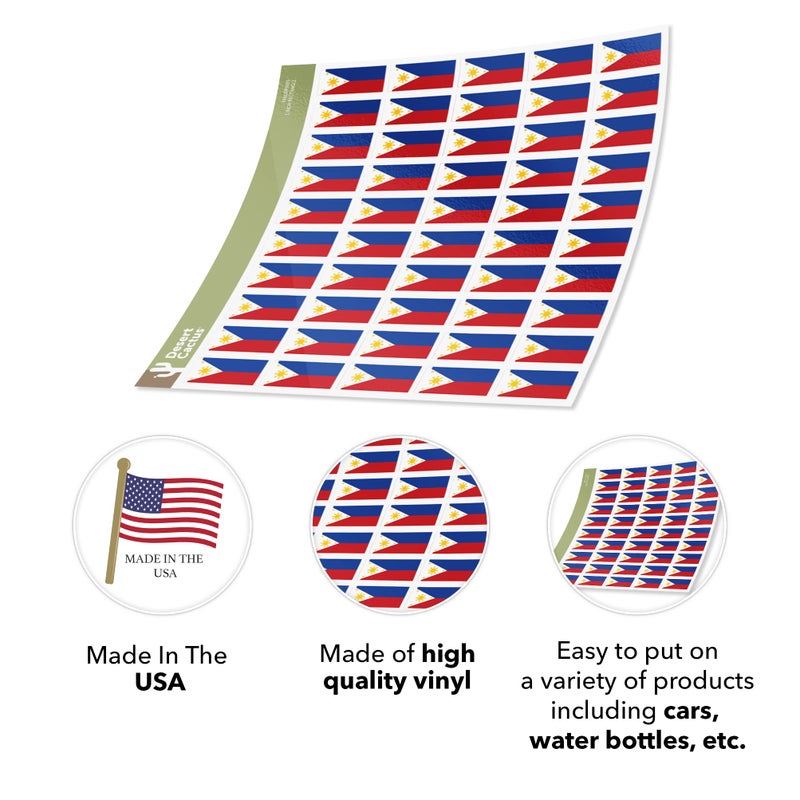 Desert Cactus Philippines Country Flag Sticker Decal 1 Inch Rectangle Sheets 50 Total Pieces Kids Logo Scrapbook Car Vinyl Window Bumper Laptop R - Image 3